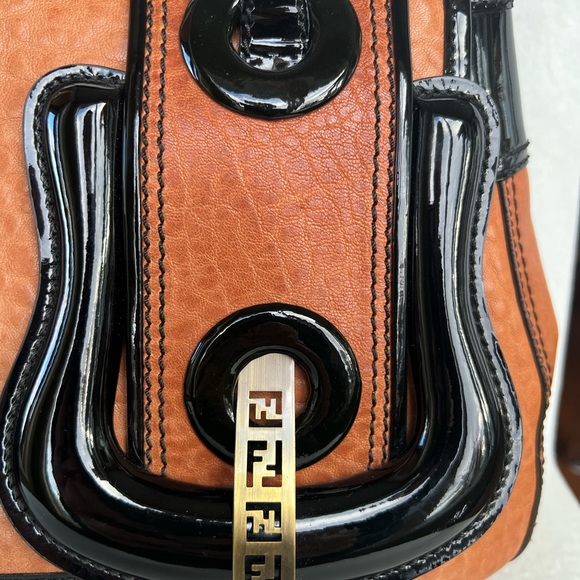 Fendi B Authentic Buckle Bag, Brown with Black Patent Leather - Picture 8 of 15